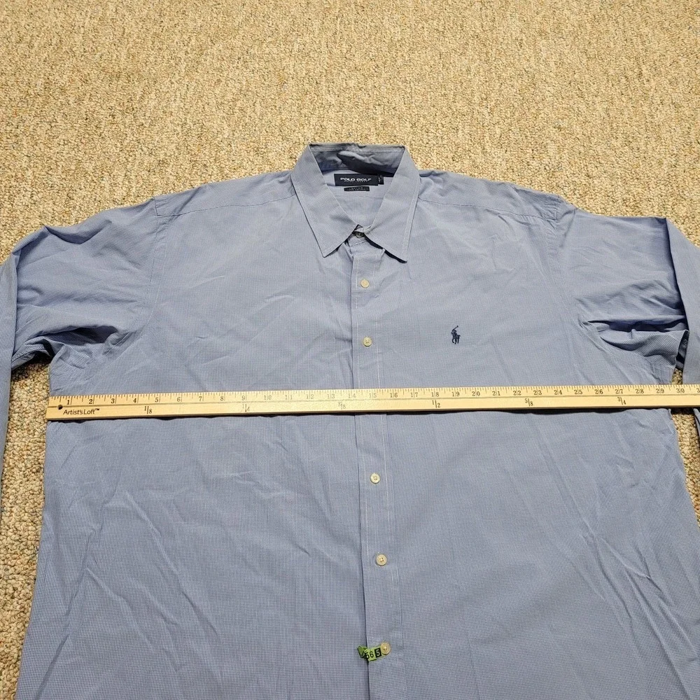Polo Golf Ralph Lauren Shirt Mens 2XL Blue Micro‎ Check Button Up Lofting Pony